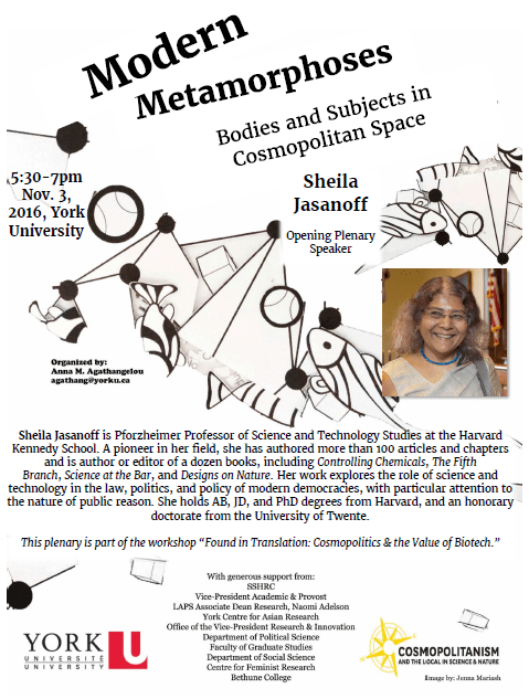 Tonight!  Dr. Sheila Jasanoff @ York&nbsp;U